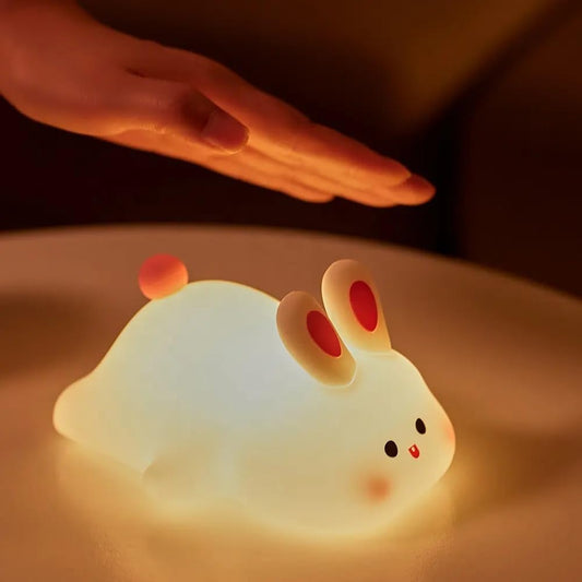 Cute Little Rabbit Night Light Touch Silicone Animal Night Rechargeable LED Bedside Lamp for Ideal Gift for Toddlers