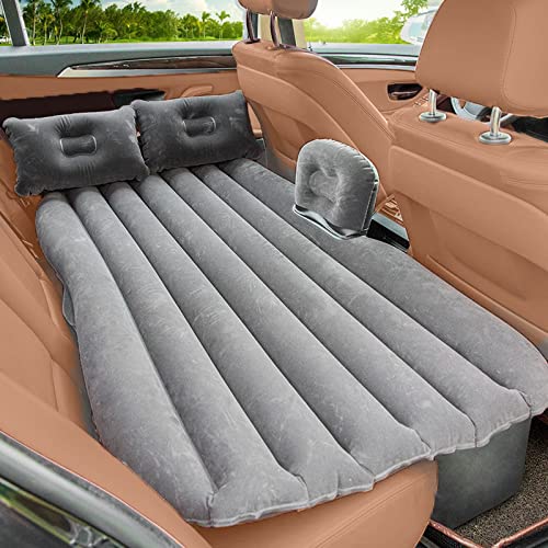 Inflatable Back Seat Bed with Pump & 2 Air Pillow|Car Bed For Kids,Travel,Trips,Camping,Picnic,Pool & Beach|Universal Fit|Grey