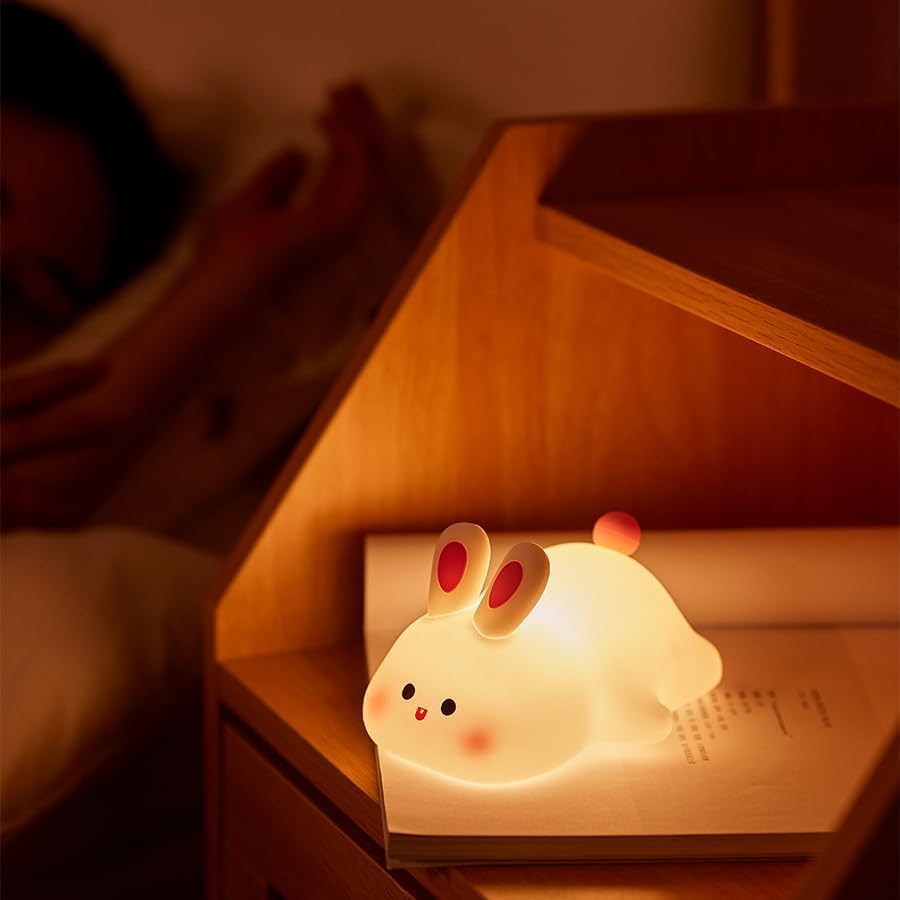 Cute Little Rabbit Night Light Touch Silicone Animal Night Rechargeable LED Bedside Lamp for Ideal Gift for Toddlers