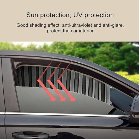 4pcs Universal Fit Magnetic Foldable Car Window Privacy Curtains Sunshade Side Magnet Pleated Curtain - Removable (Black)