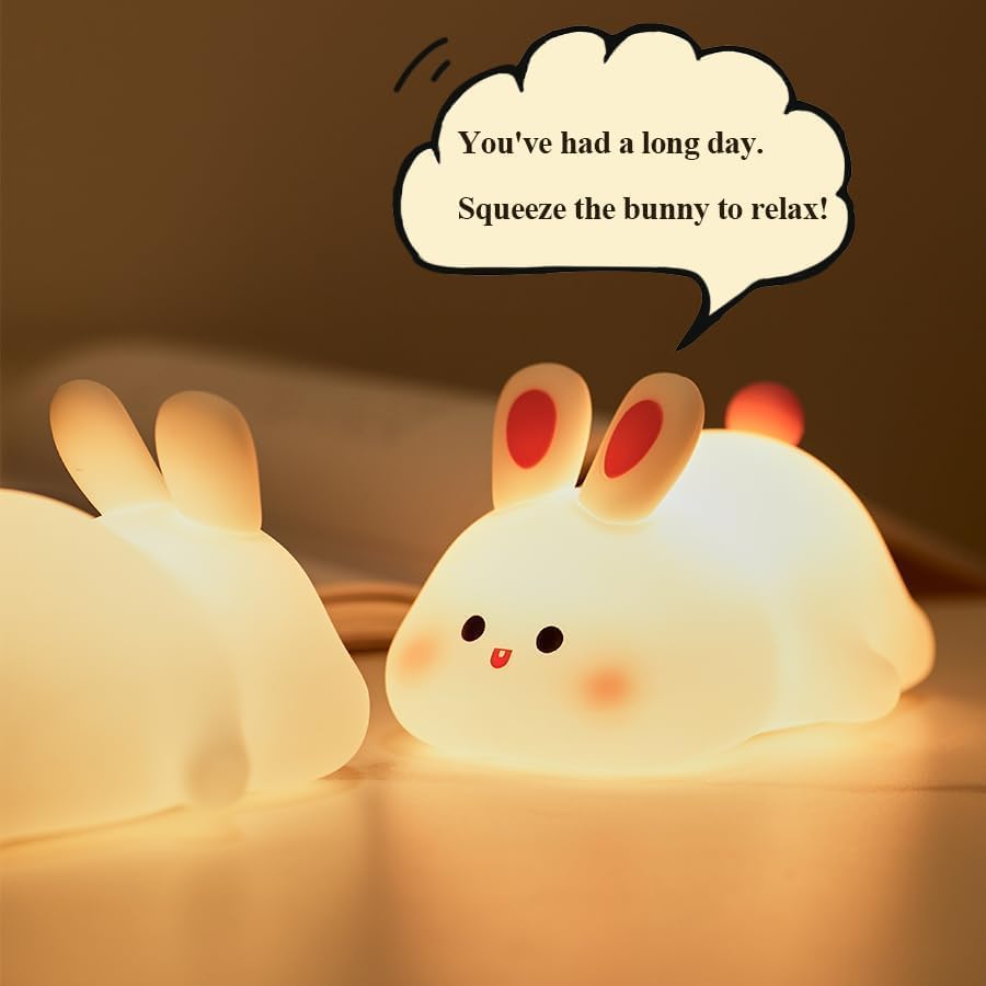 Cute Little Rabbit Night Light Touch Silicone Animal Night Rechargeable LED Bedside Lamp for Ideal Gift for Toddlers