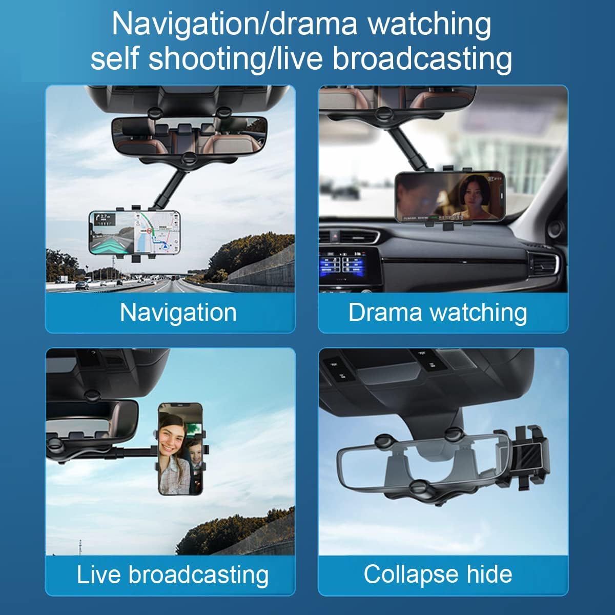 Mobile Holder for Car 360 Rotation, Driveease - Multifunctional Phone Mirror Rear View in Rotatable Stand Mount