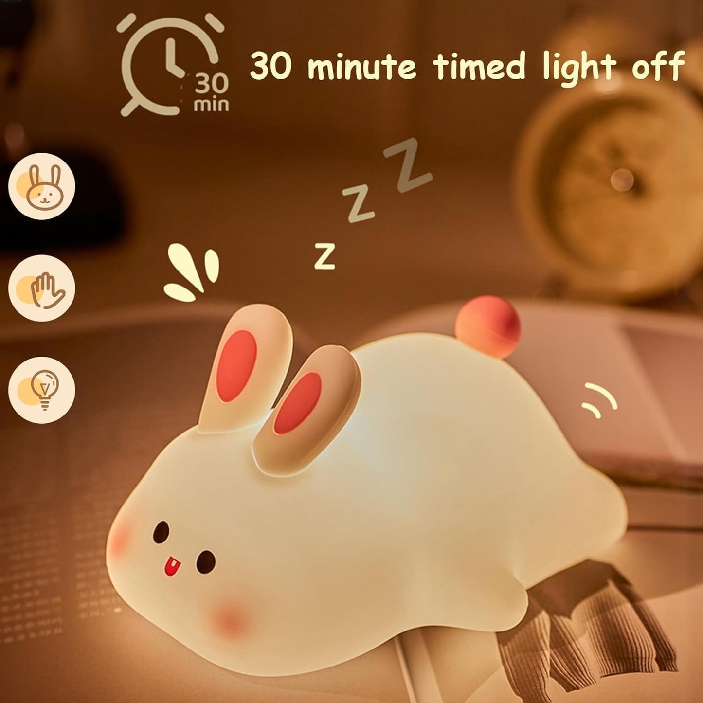 Cute Little Rabbit Night Light Touch Silicone Animal Night Rechargeable LED Bedside Lamp for Ideal Gift for Toddlers