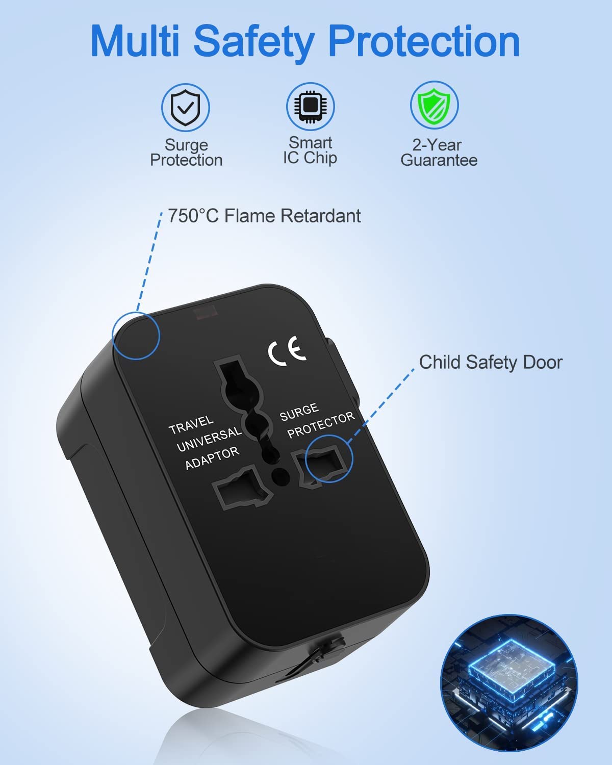 4 in 1 Universal Charger Adapter, 2 USB QC 3.0, 20W USB-C, All in One Fast Charging, International Travel Adapter for Phone, Laptop, Mobile, Tablet