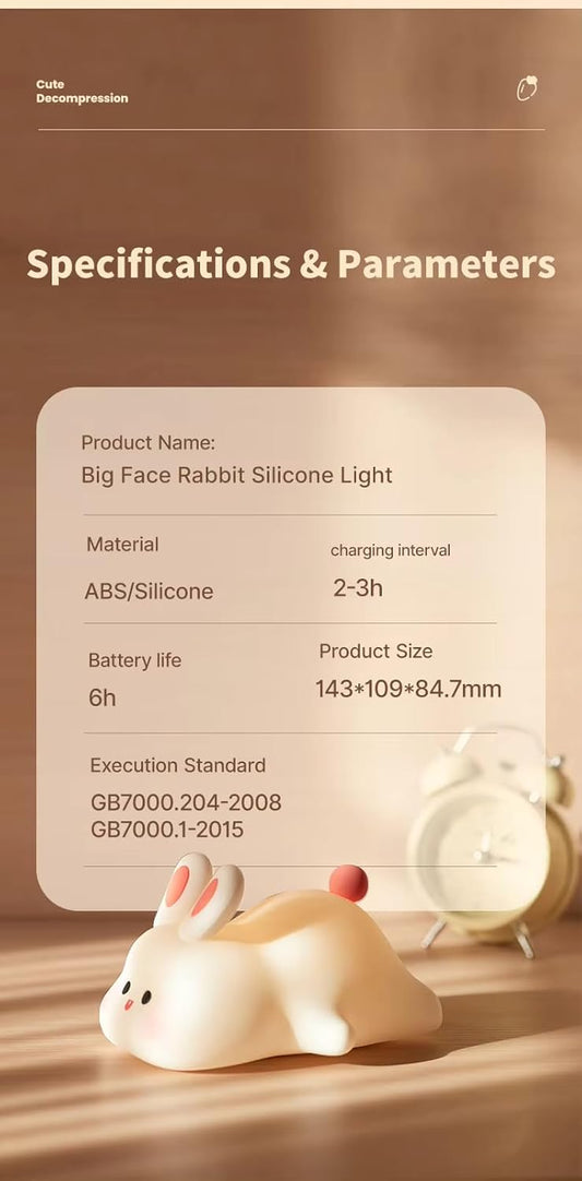 Cute Little Rabbit Night Light Touch Silicone Animal Night Rechargeable LED Bedside Lamp for Ideal Gift for Toddlers