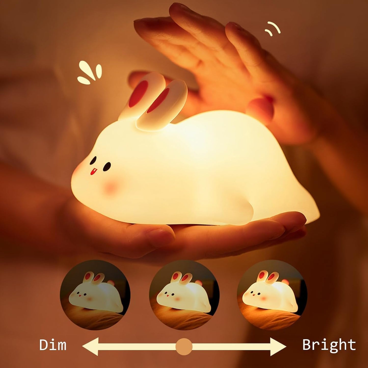 Cute Little Rabbit Night Light Touch Silicone Animal Night Rechargeable LED Bedside Lamp for Ideal Gift for Toddlers