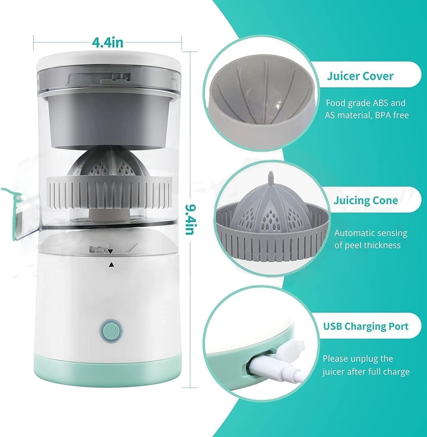 Electric Juicer Machine, Wireless Citrus Press Juicer, Manual Juice Maker, Mini portable instant Juice Machine For Fruit, 200ML Capacity - 45W