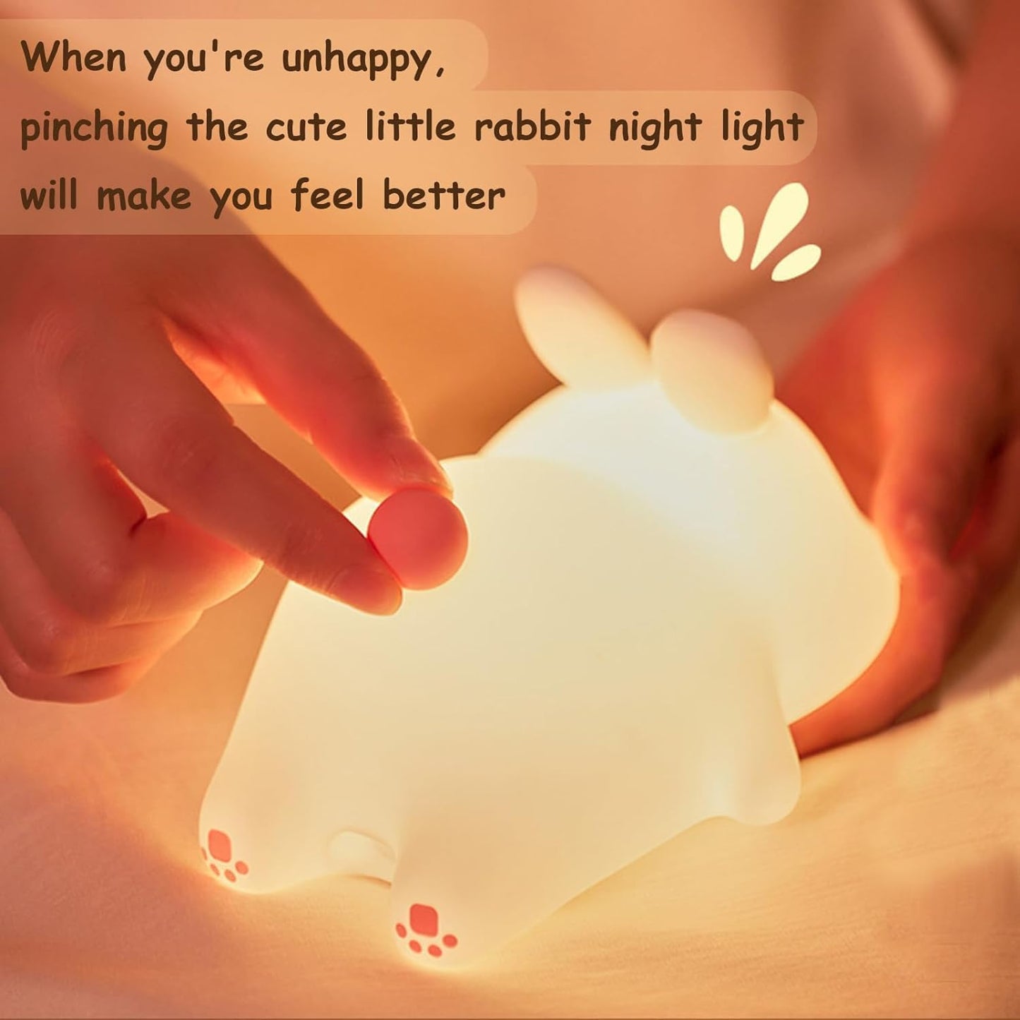 Cute Little Rabbit Night Light Touch Silicone Animal Night Rechargeable LED Bedside Lamp for Ideal Gift for Toddlers