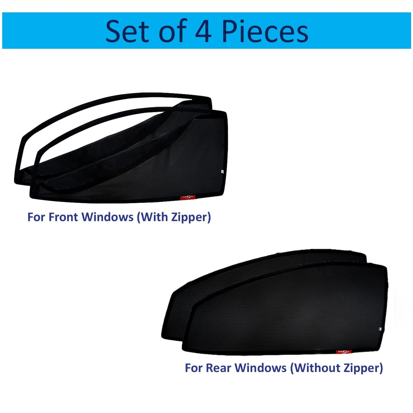 Car Sun Shade Zipper Magnetic Curtains for 2022 Onwards Model, Compatible with Toyota Glanza Side Window Car Sunshade, Only Zips in Front Window, Black, 4 Pieces