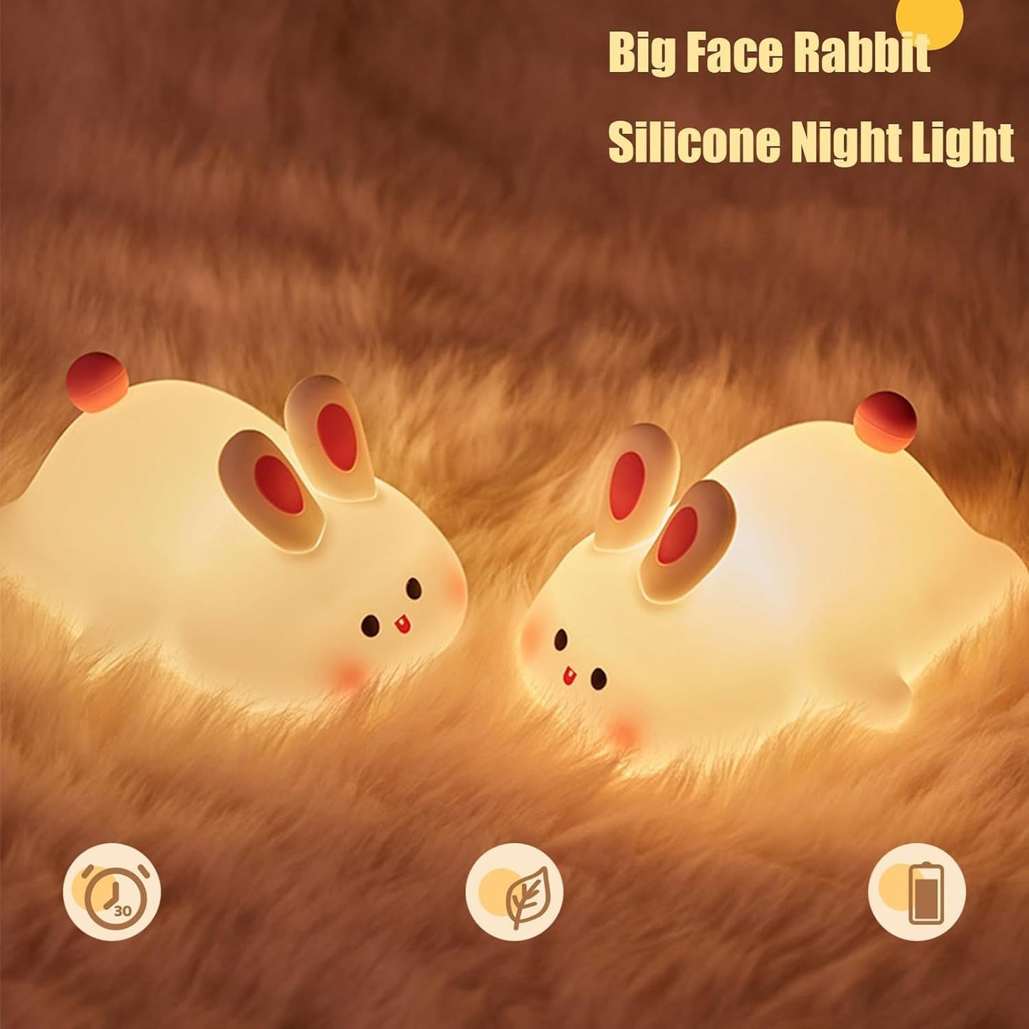 Cute Little Rabbit Night Light Touch Silicone Animal Night Rechargeable LED Bedside Lamp for Ideal Gift for Toddlers