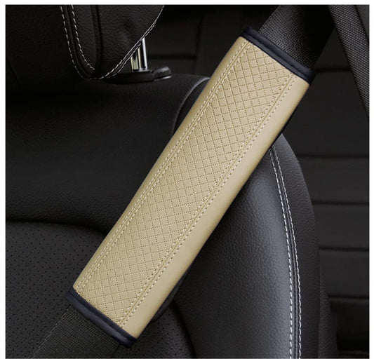Car Seat Belt Shoulder Pad Cover Car Safety Belt Pad (Cream, Pack of 02)
