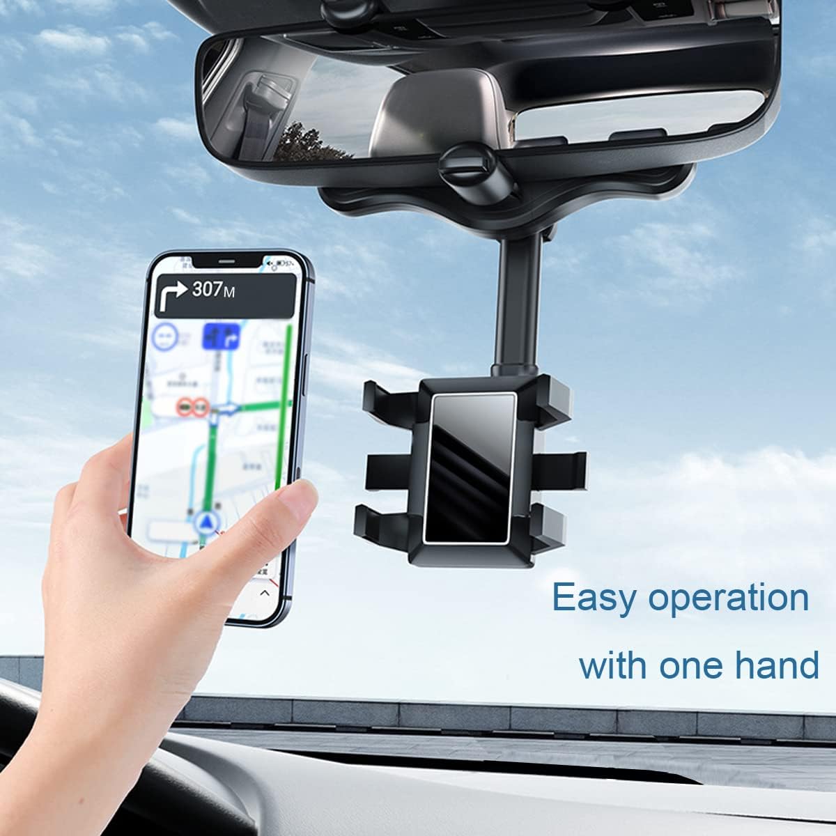 Mobile Holder for Car 360 Rotation, Driveease - Multifunctional Phone Mirror Rear View in Rotatable Stand Mount