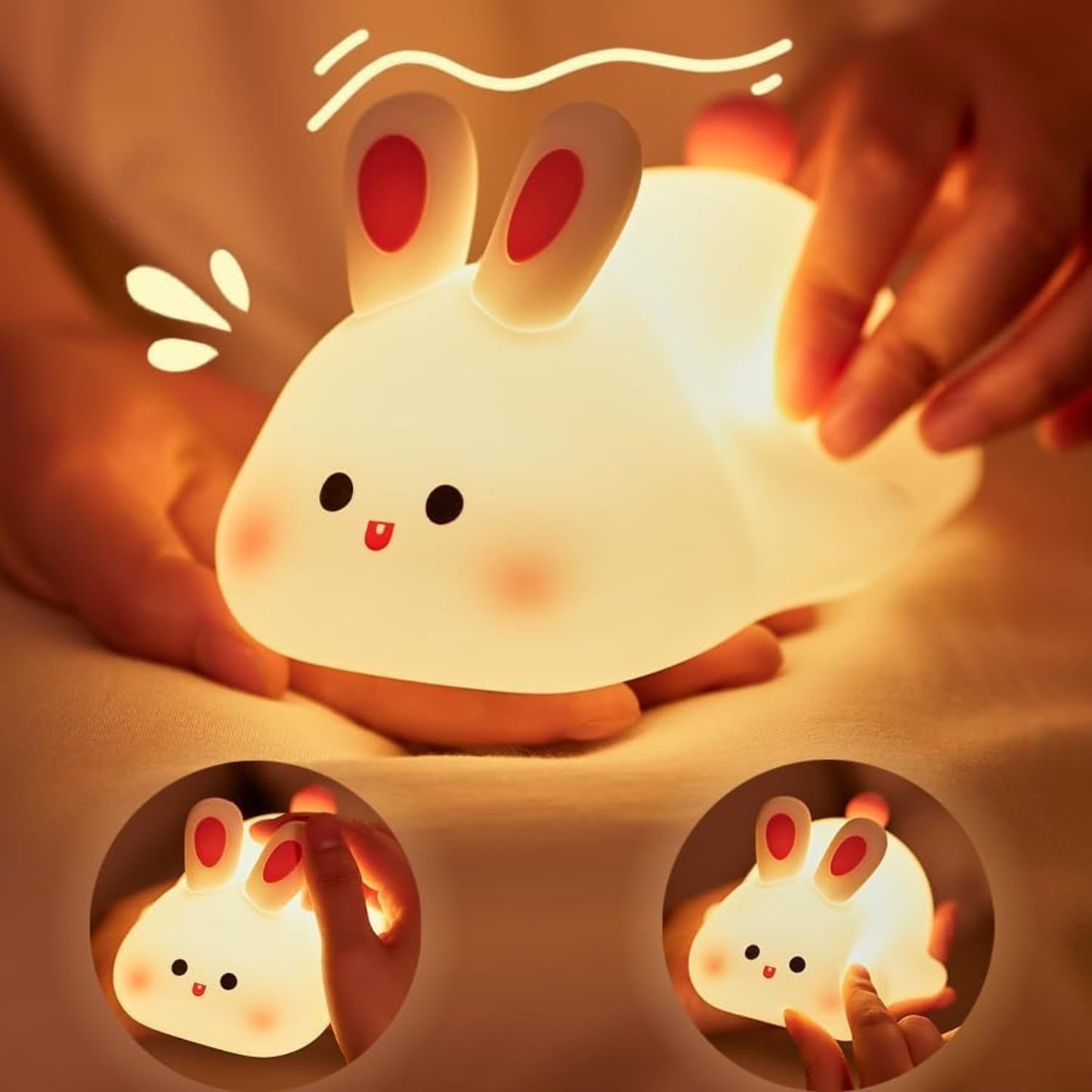 Cute Little Rabbit Night Light Touch Silicone Animal Night Rechargeable LED Bedside Lamp for Ideal Gift for Toddlers