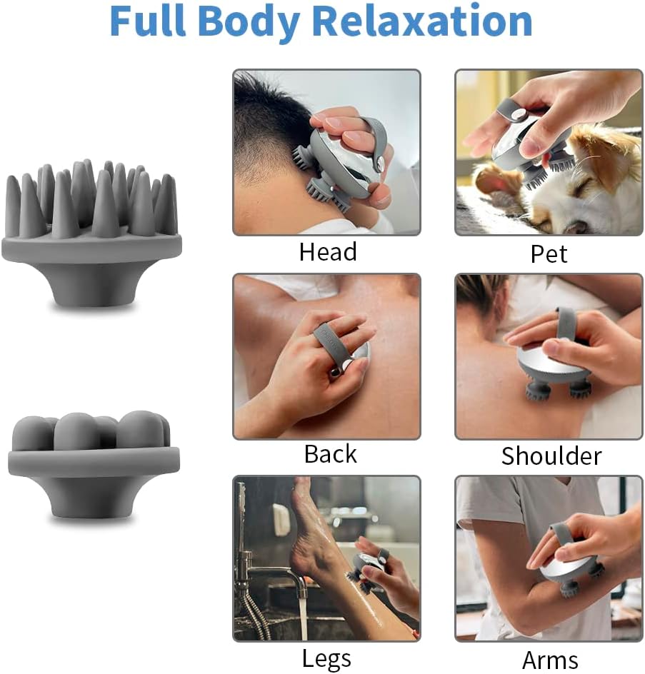 Electric portable Scalp Massager for Hair Growth - Rechargeable Head Massager, Waterproof Handheld Hair Scratcher With 8 Removable Massage Claws, Stress Relief