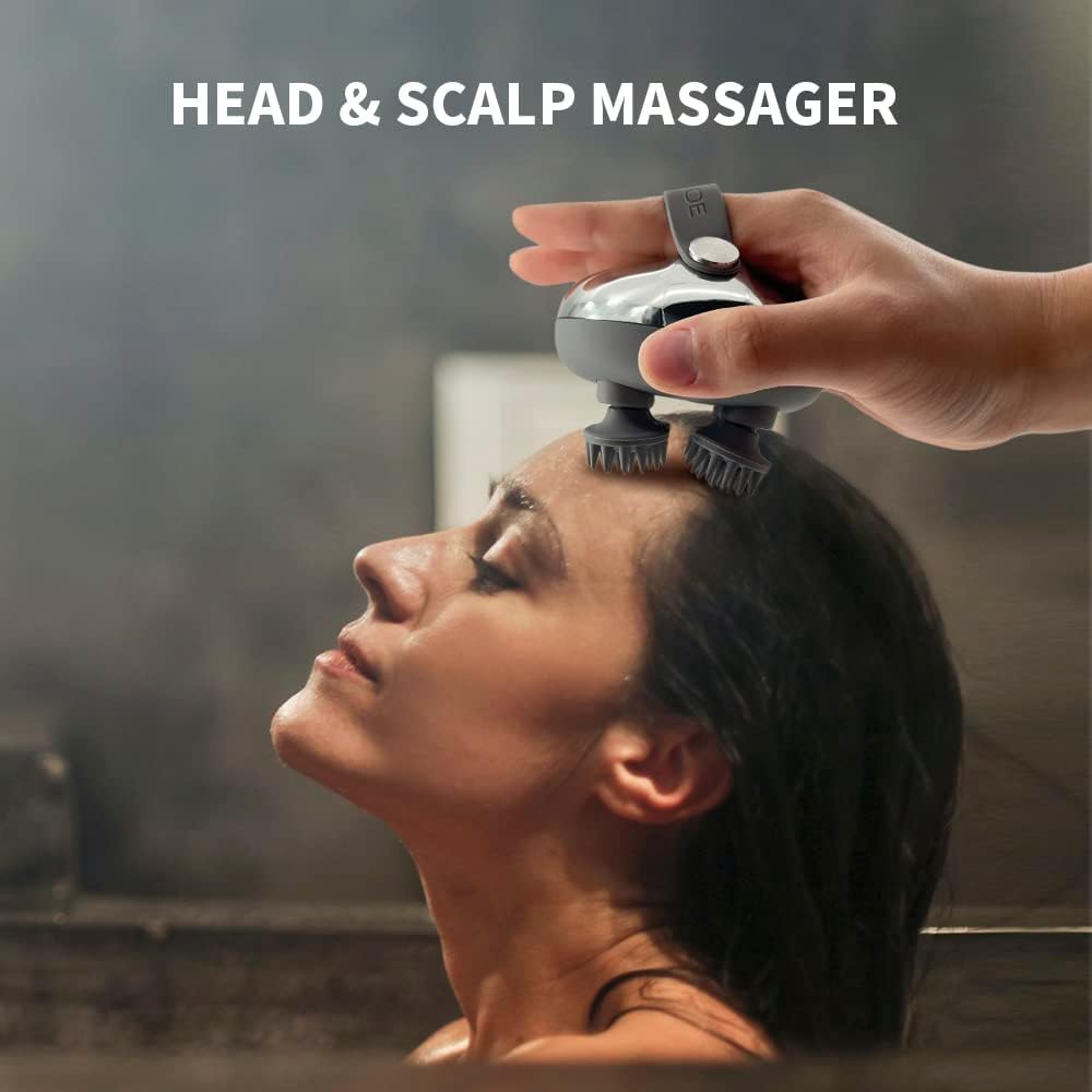 Electric portable Scalp Massager for Hair Growth - Rechargeable Head Massager, Waterproof Handheld Hair Scratcher With 8 Removable Massage Claws, Stress Relief