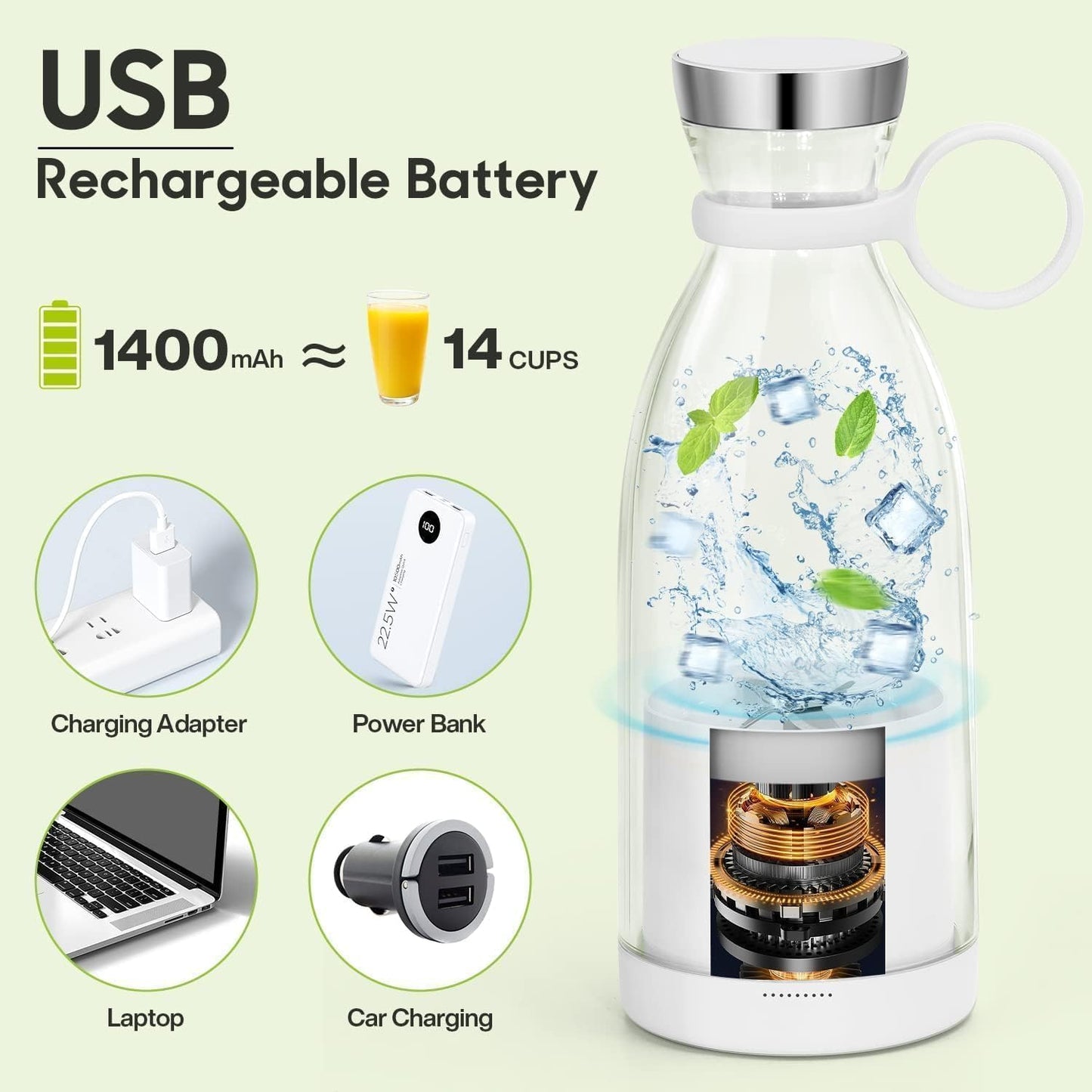 Portable & Rechargeable Electric USB 6 Blades Juicer Bottle Blender Grinder Fruit Mixer For Home and Travel