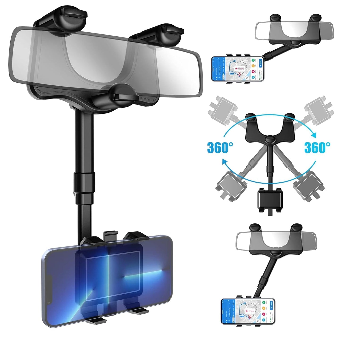Mobile Holder for Car 360 Rotation, Driveease - Multifunctional Phone Mirror Rear View in Rotatable Stand Mount