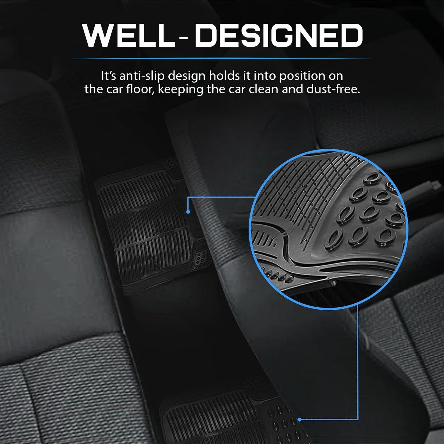 Anti-Skid Rubber Car Floor Mat for All Cars, Universal Size, Set of 4 Pieces, Black