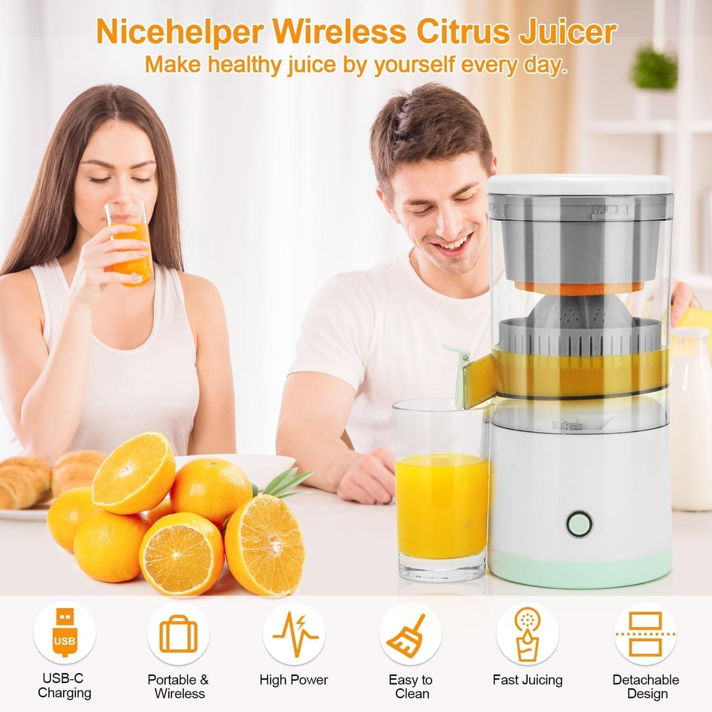 Electric Juicer Machine, Wireless Citrus Press Juicer, Manual Juice Maker, Mini portable instant Juice Machine For Fruit, 200ML Capacity - 45W