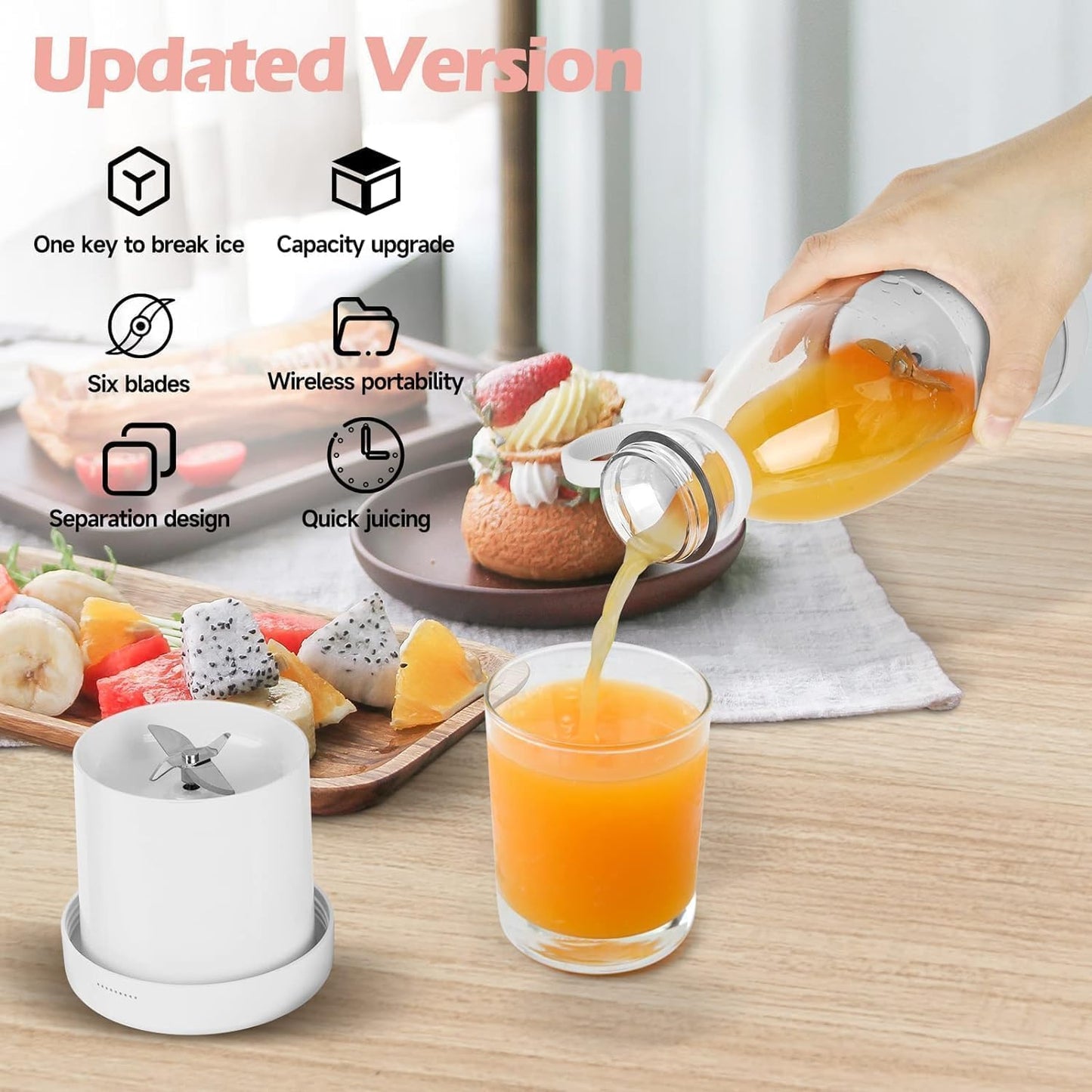 Portable & Rechargeable Electric USB 6 Blades Juicer Bottle Blender Grinder Fruit Mixer For Home and Travel