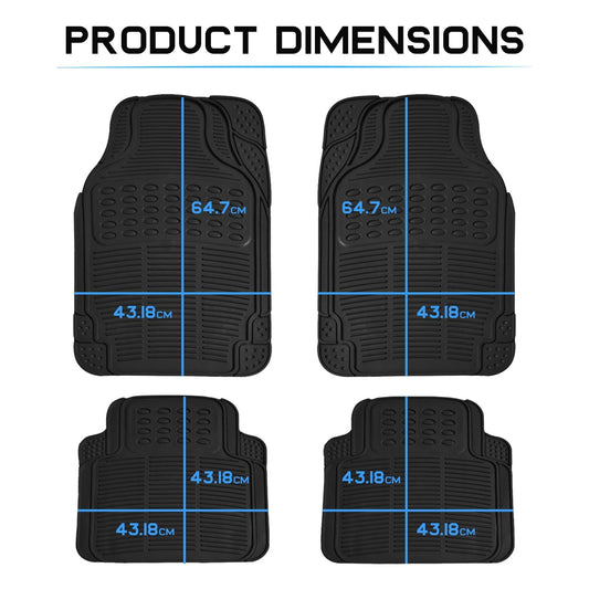 Anti-Skid Rubber Car Floor Mat for All Cars, Universal Size, Set of 4 Pieces, Black