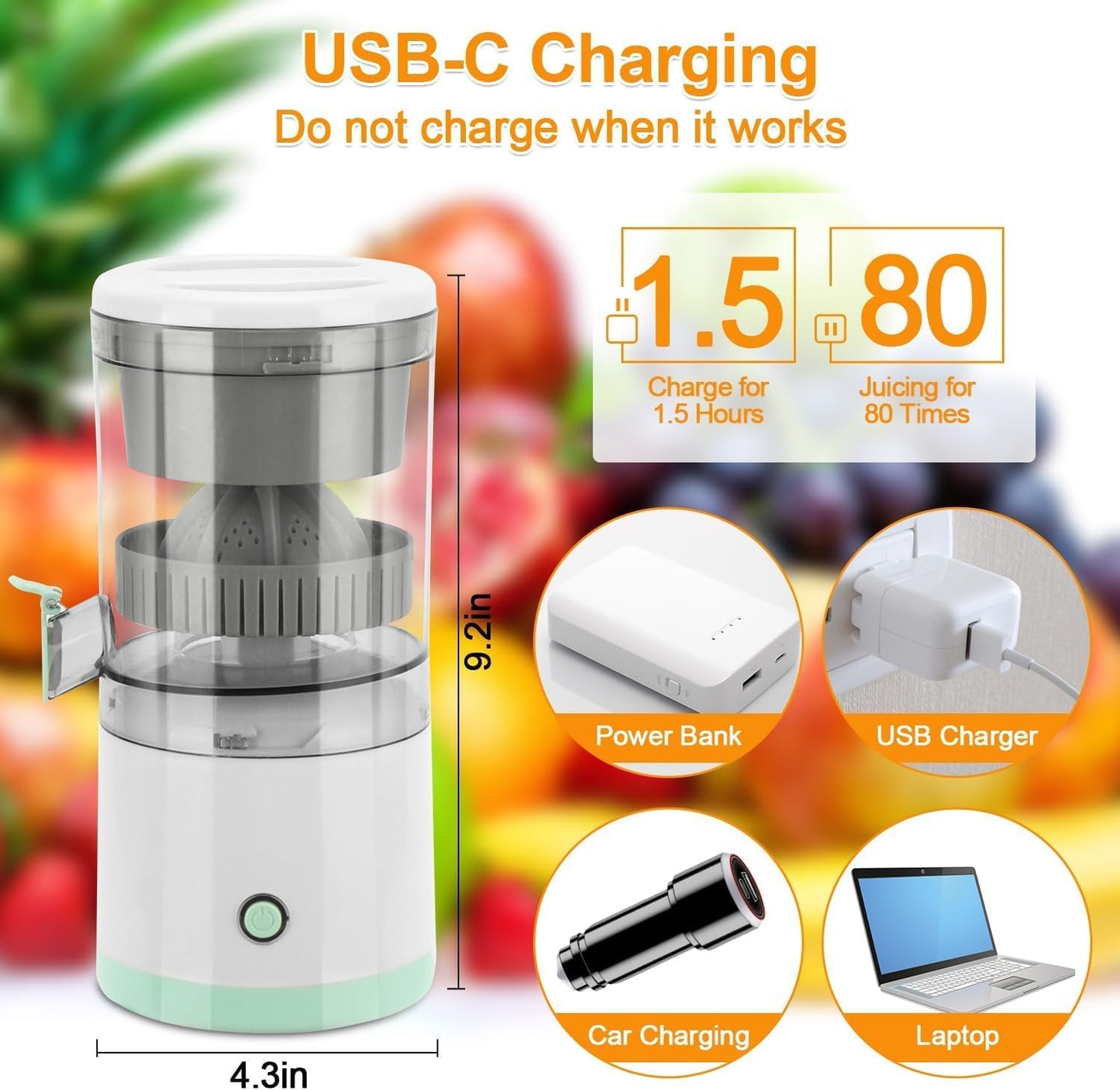 Electric Juicer Machine, Wireless Citrus Press Juicer, Manual Juice Maker, Mini portable instant Juice Machine For Fruit, 200ML Capacity - 45W