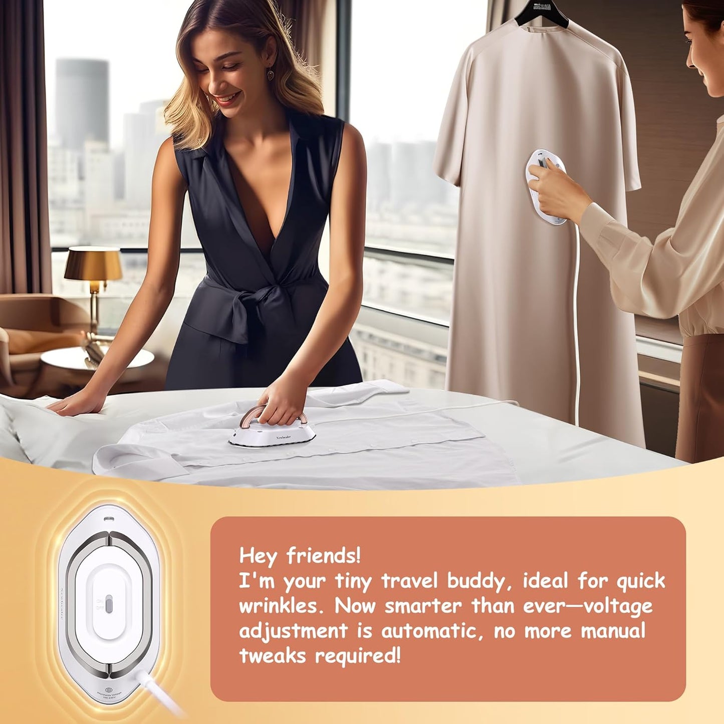 Newbealer Travel Mini Dry Iron for Clothes (No Steam), Non-Stick Ceramic Soleplate Ultra-Lightweight (Silver)