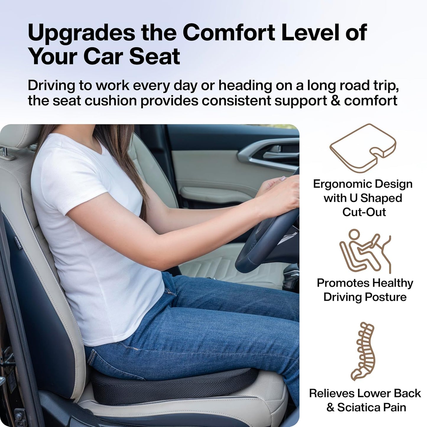 Car Seat Cushions for Long Drive & Daily Commute (Black, Pack of 1)