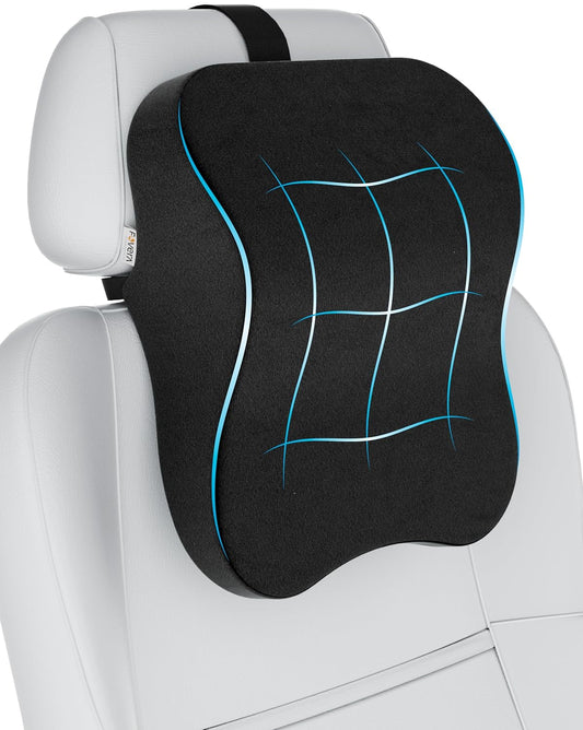 Memory Foam Neck Rest Pillow for Car, Car Seat Head Rest Cushion for Neck & Cervical Support (Large, Black, Pack of 1)
