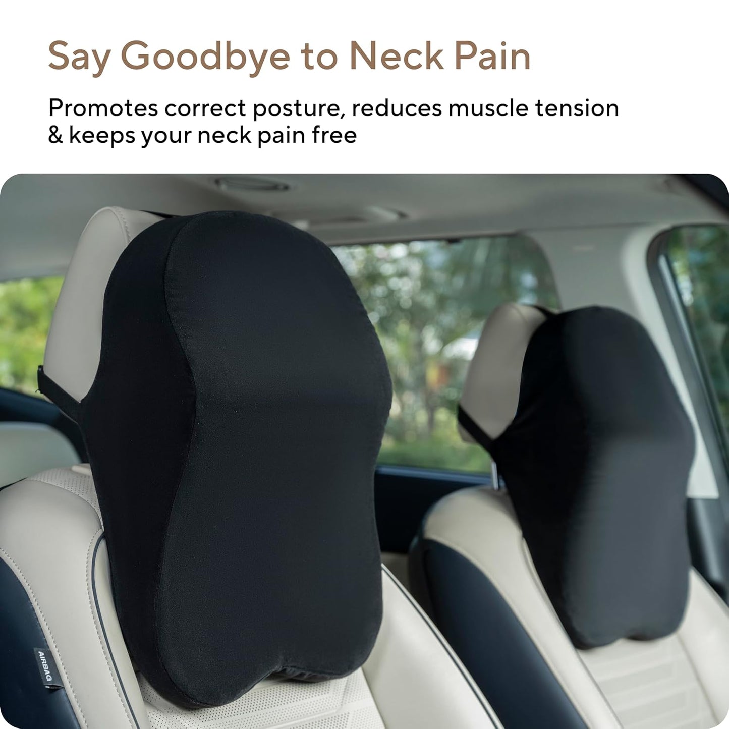 Memory Foam Neck Rest Pillow for Car, Car Seat Head Rest Cushion for Neck & Cervical Support (Large, Black, Pack of 1)