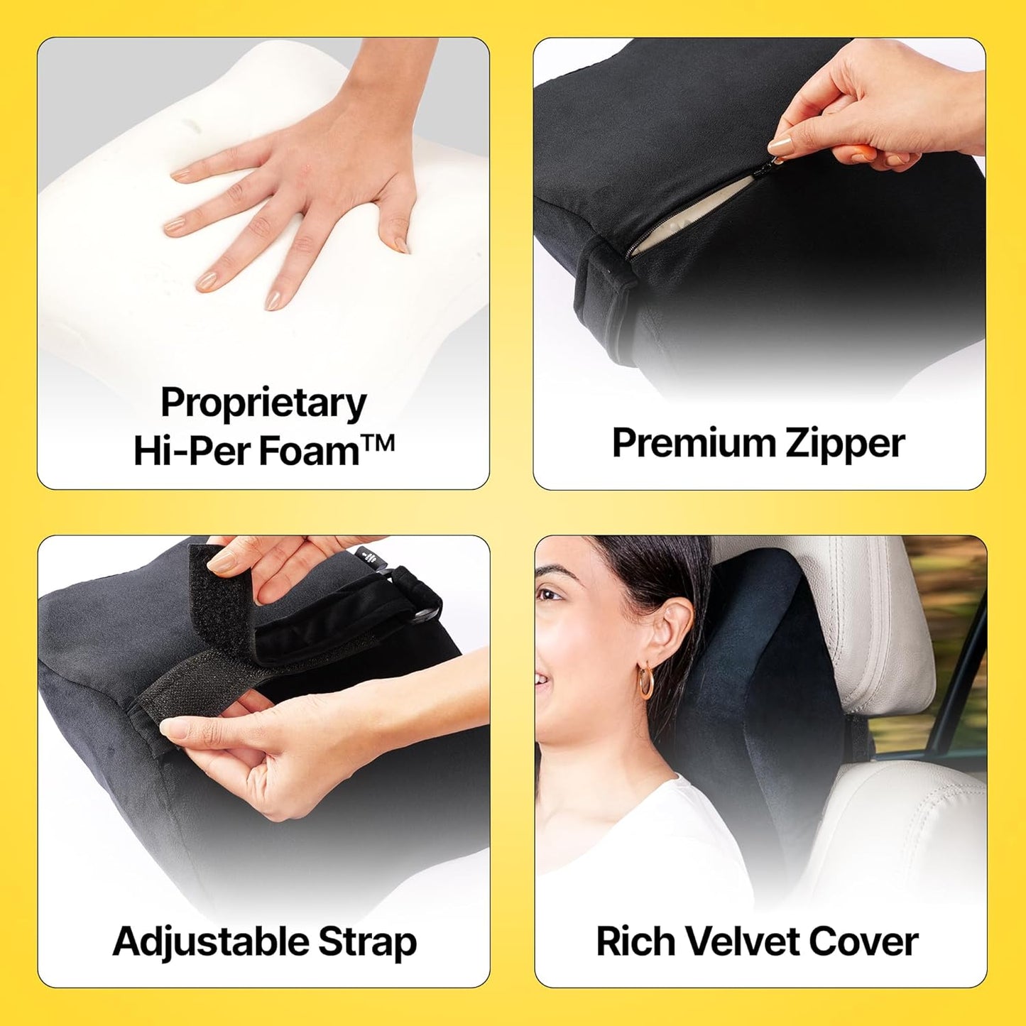 Memory Foam Neck Rest Pillow for Car, Car Seat Head Rest Cushion for Neck & Cervical Support (Large, Black, Pack of 1)