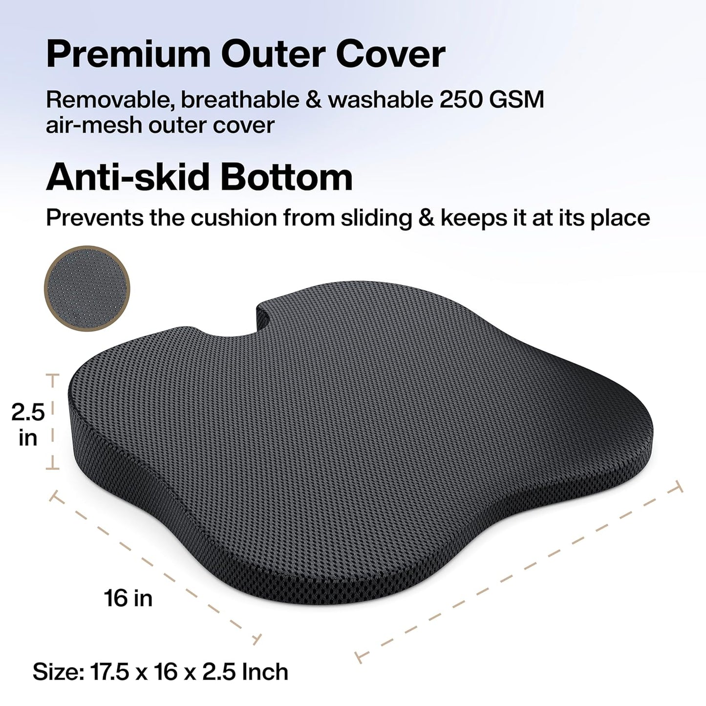 Car Seat Cushions for Long Drive & Daily Commute (Black, Pack of 1)