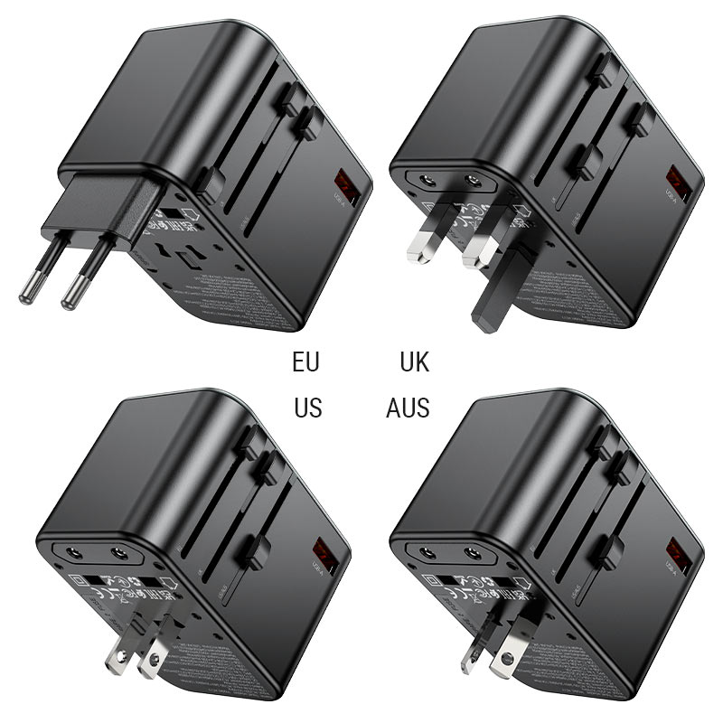 4 in 1 Universal Charger Adapter, 2 USB QC 3.0, 20W USB-C, All in One Fast Charging, International Travel Adapter for Phone, Laptop, Mobile, Tablet