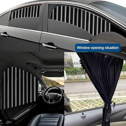 4pcs Universal Fit Magnetic Foldable Car Window Privacy Curtains Sunshade Side Magnet Pleated Curtain - Removable (Black)