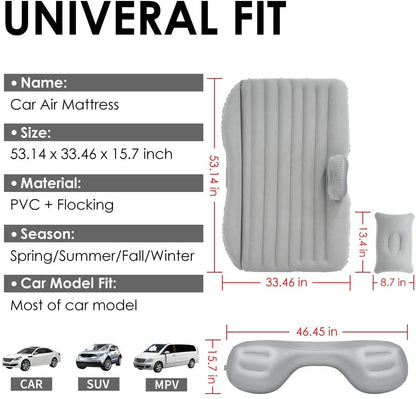 Inflatable Back Seat Bed with Pump & 2 Air Pillow|Car Bed For Kids,Travel,Trips,Camping,Picnic,Pool & Beach|Universal Fit|Grey