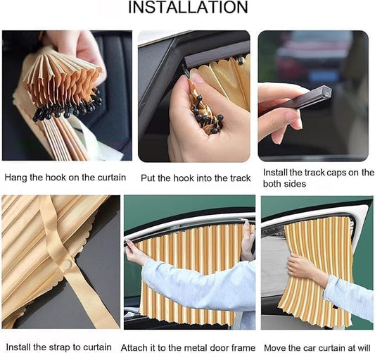 4pcs Universal Fit Magnetic Foldable Car Window Privacy Curtains Sunshade Side Magnet Pleated Curtain - Removable (Black)