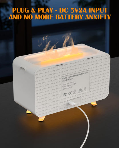 White Noise Sound Machine Essential Oil Diffusers for Home, Air Aroma Humidifier with 8 White Noise Effect & LED Night Light, Speaker, Timer, Plug in Design