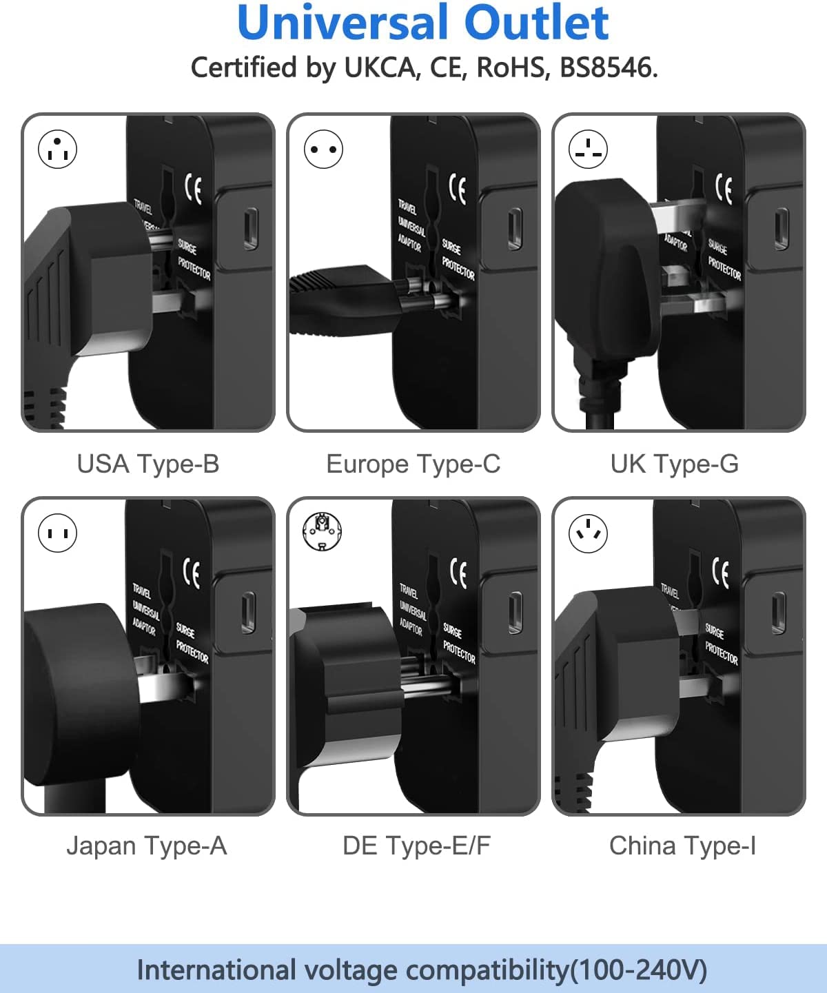 4 in 1 Universal Charger Adapter, 2 USB QC 3.0, 20W USB-C, All in One Fast Charging, International Travel Adapter for Phone, Laptop, Mobile, Tablet