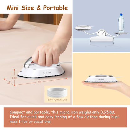 Newbealer Travel Mini Dry Iron for Clothes (No Steam), Non-Stick Ceramic Soleplate Ultra-Lightweight (Silver)