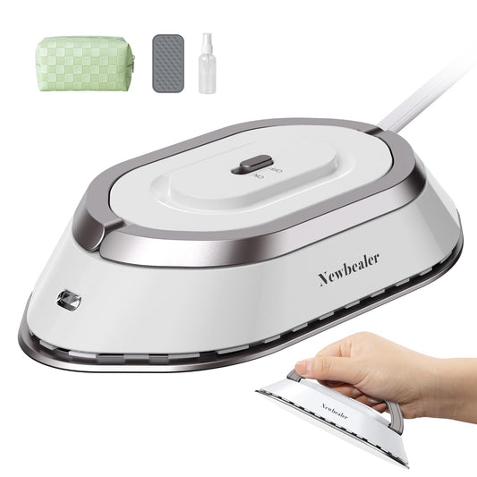 Newbealer Travel Mini Dry Iron for Clothes (No Steam), Non-Stick Ceramic Soleplate Ultra-Lightweight (Silver)