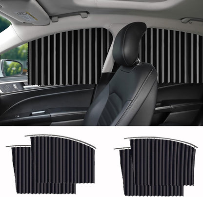 4pcs Universal Fit Magnetic Foldable Car Window Privacy Curtains Sunshade Side Magnet Pleated Curtain - Removable (Black)