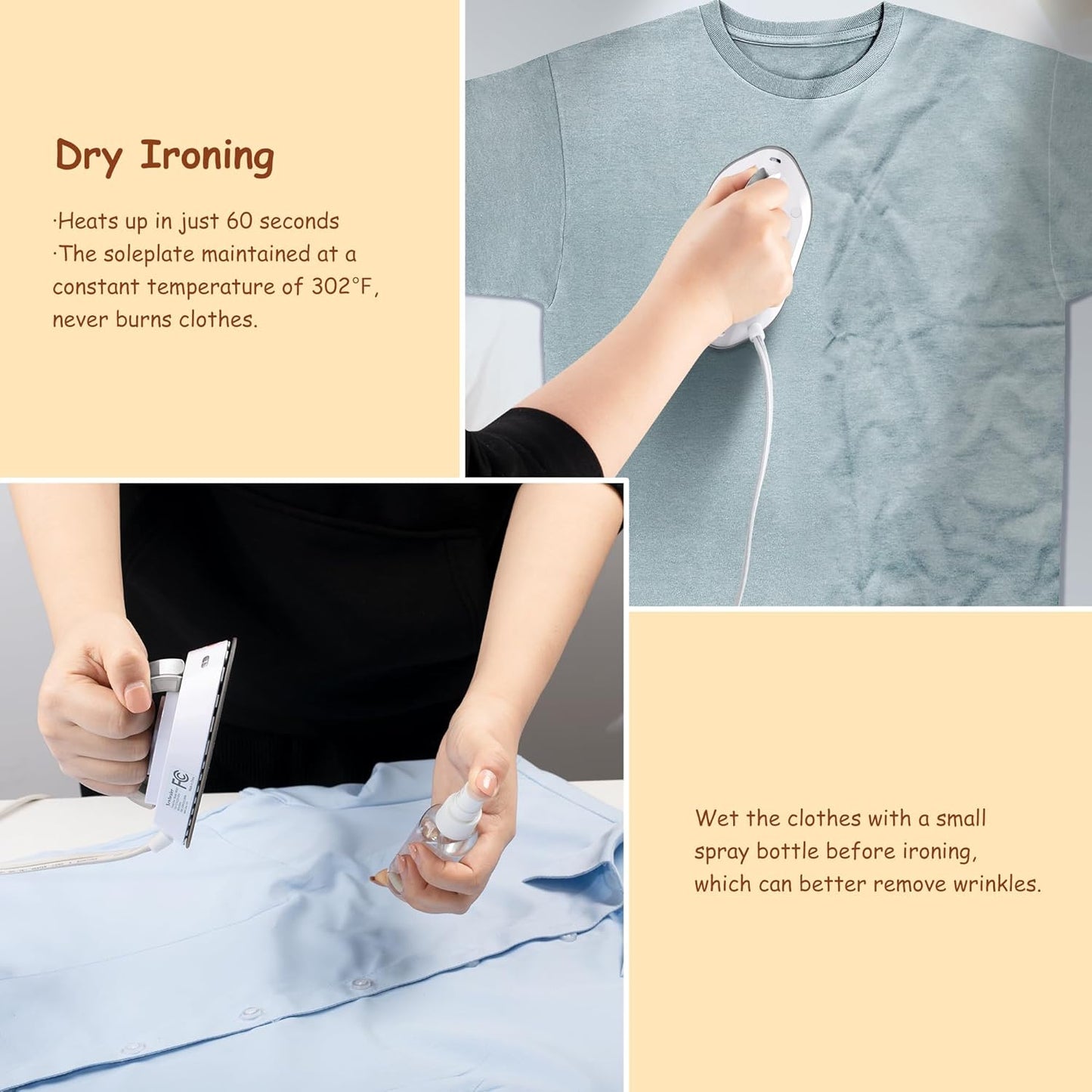 Newbealer Travel Mini Dry Iron for Clothes (No Steam), Non-Stick Ceramic Soleplate Ultra-Lightweight (Silver)