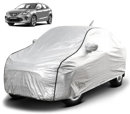 Waterproof Car Body Cover with Mirror and Antenna Pocket, Soft Cotton Lining, Triple Stitched (Heat Resistant Metallic Silver with Black Piping)