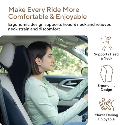 Memory Foam Neck Rest Pillow for Car, Car Seat Head Rest Cushion for Neck & Cervical Support (Large, Black, Pack of 1)