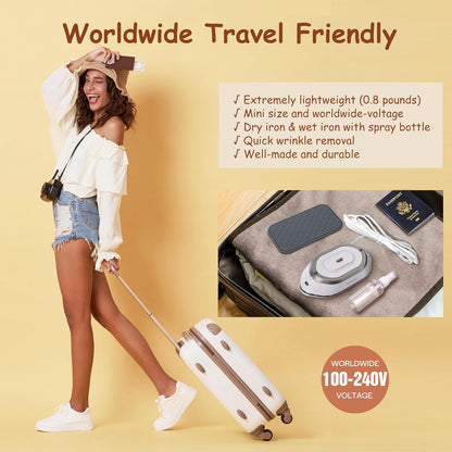 Newbealer Travel Mini Dry Iron for Clothes (No Steam), Non-Stick Ceramic Soleplate Ultra-Lightweight (Silver)