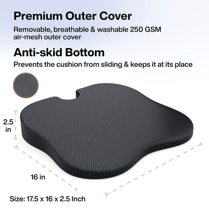 Car Seat Cushions for Long Drive & Daily Commute (Black, Pack of 1)